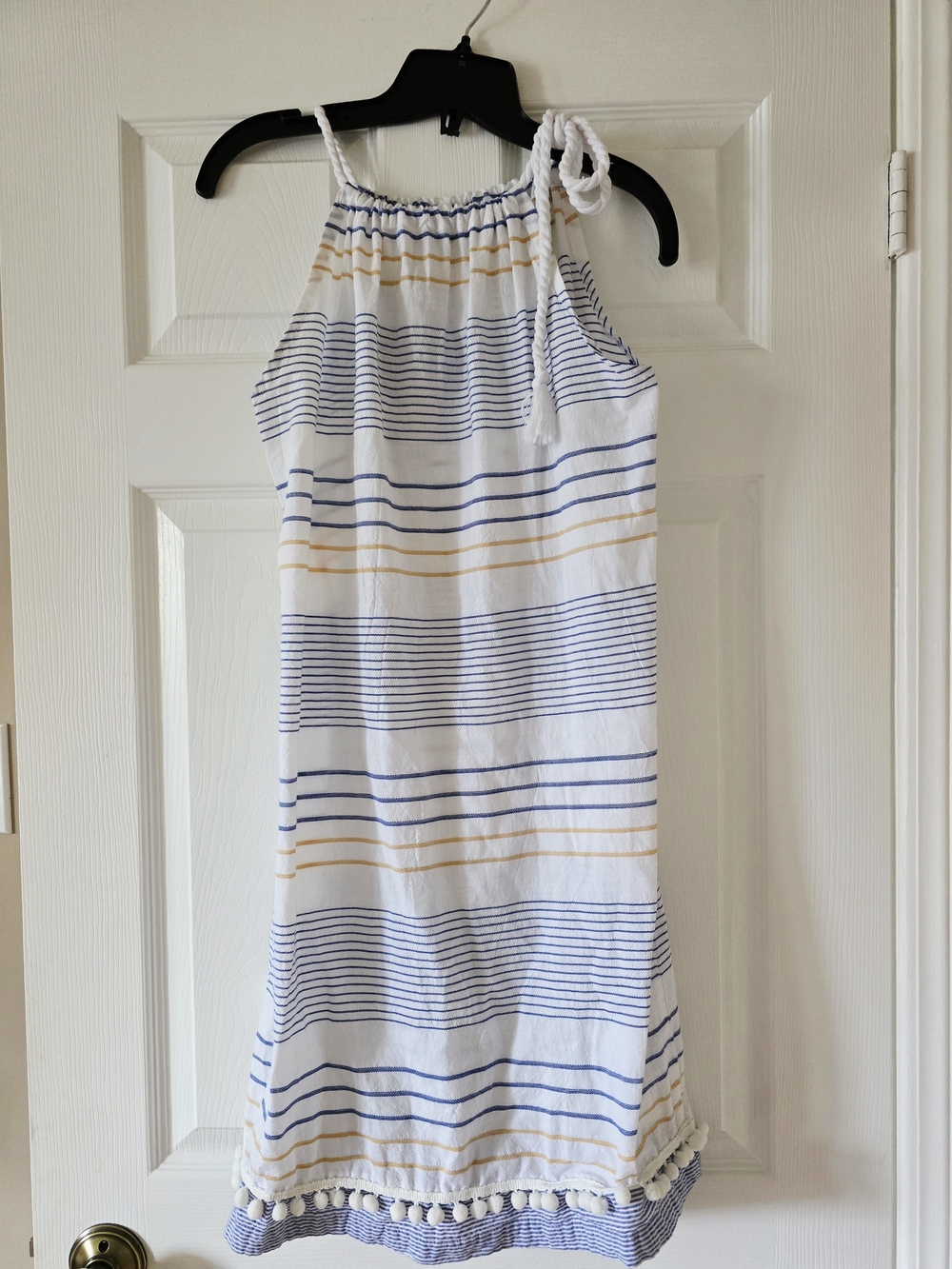 I.M.A White Striped Midi Dress with Blue and Gold Accent